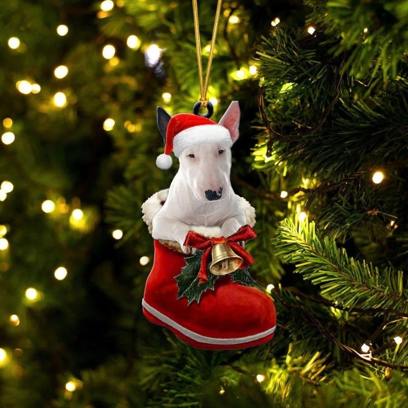 Bull Terrier In Santa Boot Christmas Hanging Ornament SB082-Jolura