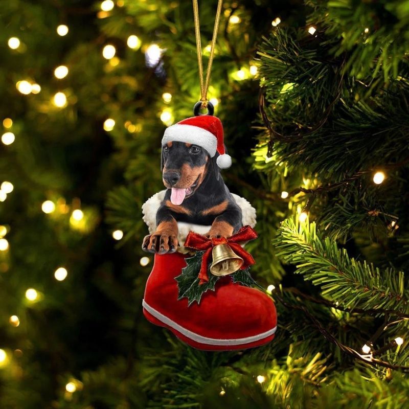 Doberman Pinscher In Santa Boot Christmas Hanging Ornament SB086-Jolura