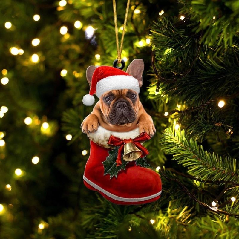 French Bulldog In Santa Boot Christmas Hanging Ornament SB087-Jolura