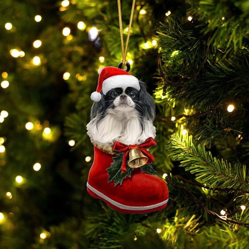 Japanese Chin In Santa Boot Christmas Hanging Ornament SB103-Jolura