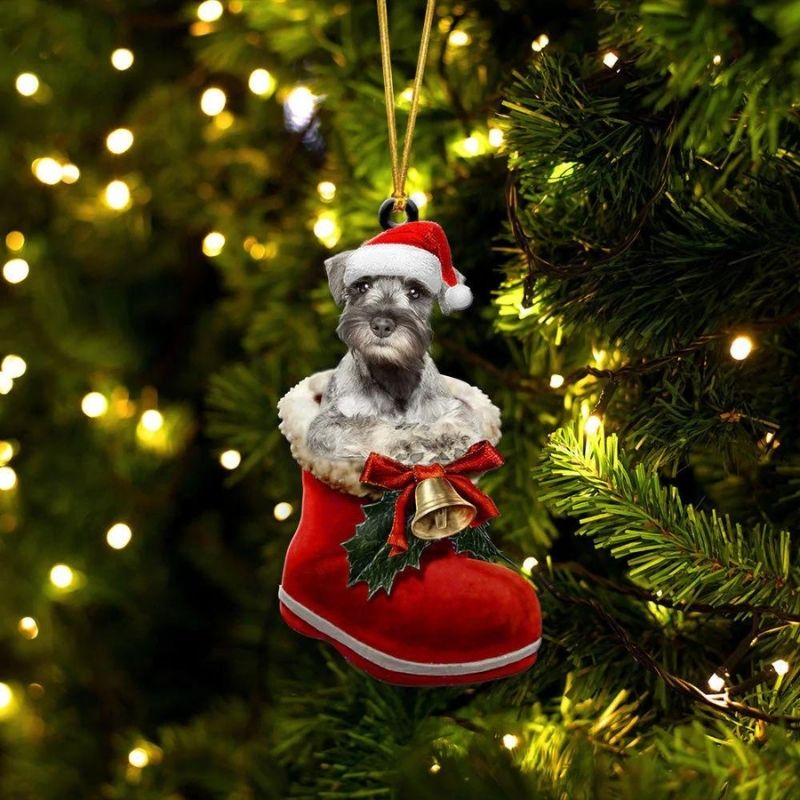 Miniature Schnauzer In Santa Boot Christmas Hanging Ornament SB107-Jolura