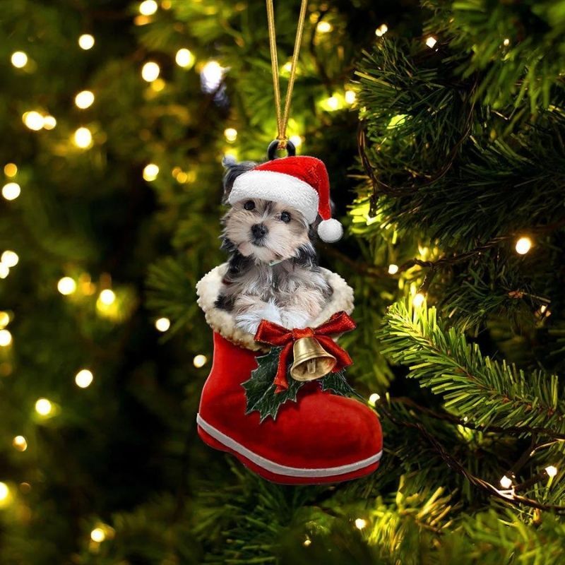 Morkie In Santa Boot Christmas Hanging Ornament SB111-Jolura