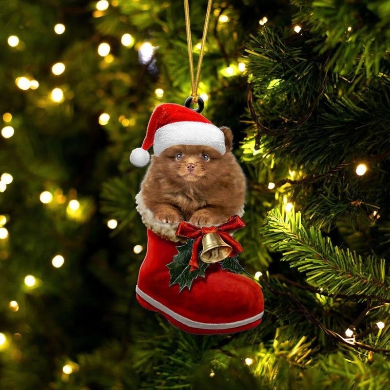 Pomeranian In Santa Boot Christmas Hanging Ornament SB115-Jolura