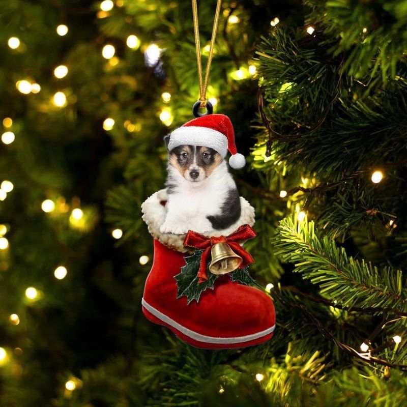 Shetland Sheepdog In Santa Boot Christmas Hanging Ornament SB119-Jolura