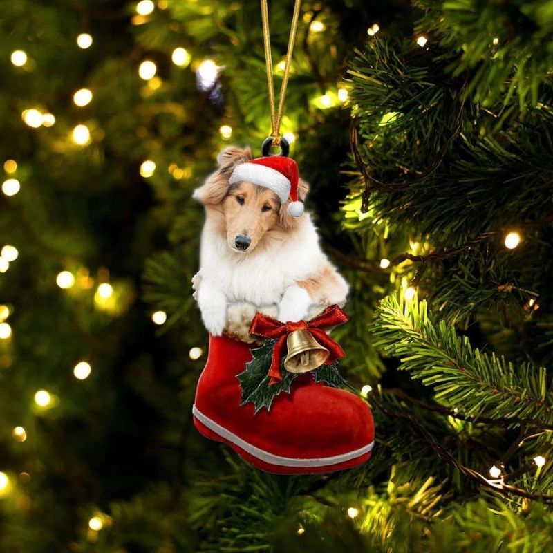 Rough Collie In Santa Boot Christmas Hanging Ornament SB120-Jolura