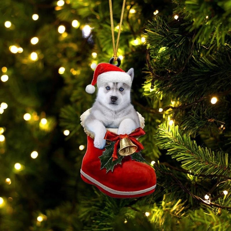 Siberian Husky In Santa Boot Christmas Hanging Ornament SB124-Jolura