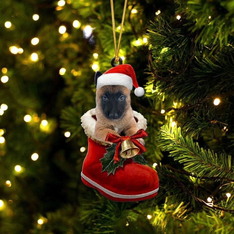 Belgain Malinois In Santa Boot Christmas Hanging Ornament SB127-Jolura