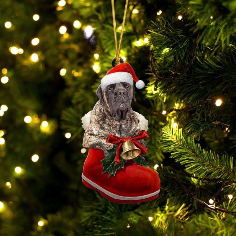 English Mastiff Brindle In Santa Boot Christmas Hanging Ornament SB133-Jolura