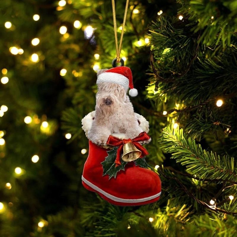 Soft-coated Wheaten Terrier In Santa Boot Christmas Hanging Ornament SB134-Jolura