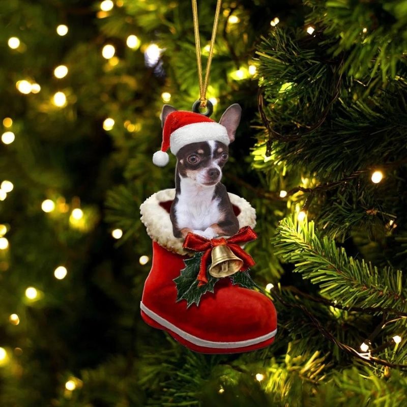 Chihuahua Choco Tan In Santa Boot Christmas Hanging Ornament SB140-Jolura