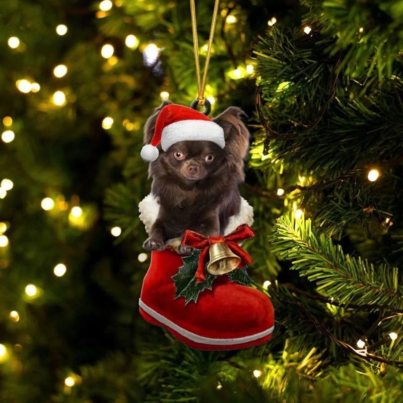 Chihuahua Chocolate In Santa Boot Christmas Hanging Ornament SB141-Jolura