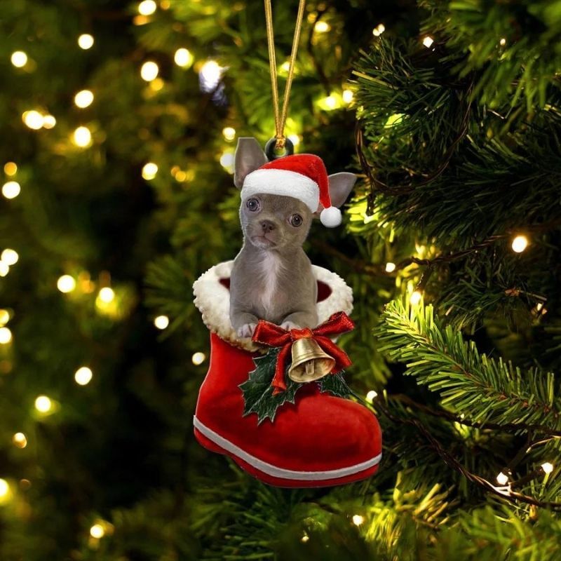 Chihuahua Blue Tan In Santa Boot Christmas Hanging Ornament SB142-Jolura