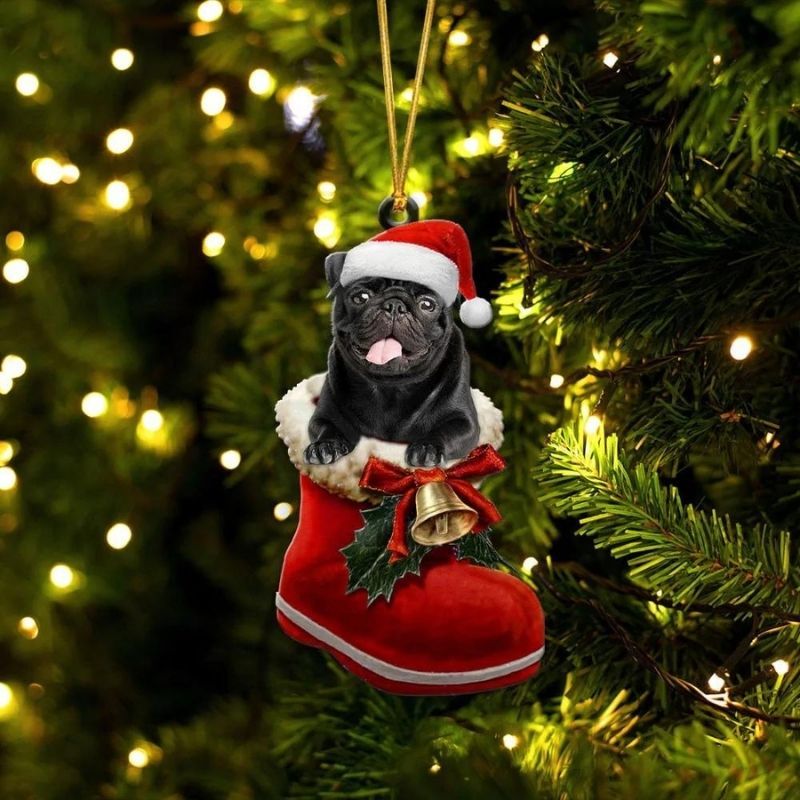 Pug Color Black In Santa Boot Christmas Hanging Ornament SB144-Jolura
