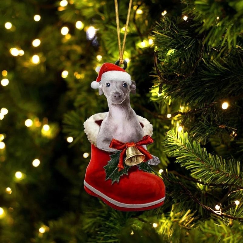 Italian Greyhound In Santa Boot Christmas Hanging Ornament SB146-Jolura
