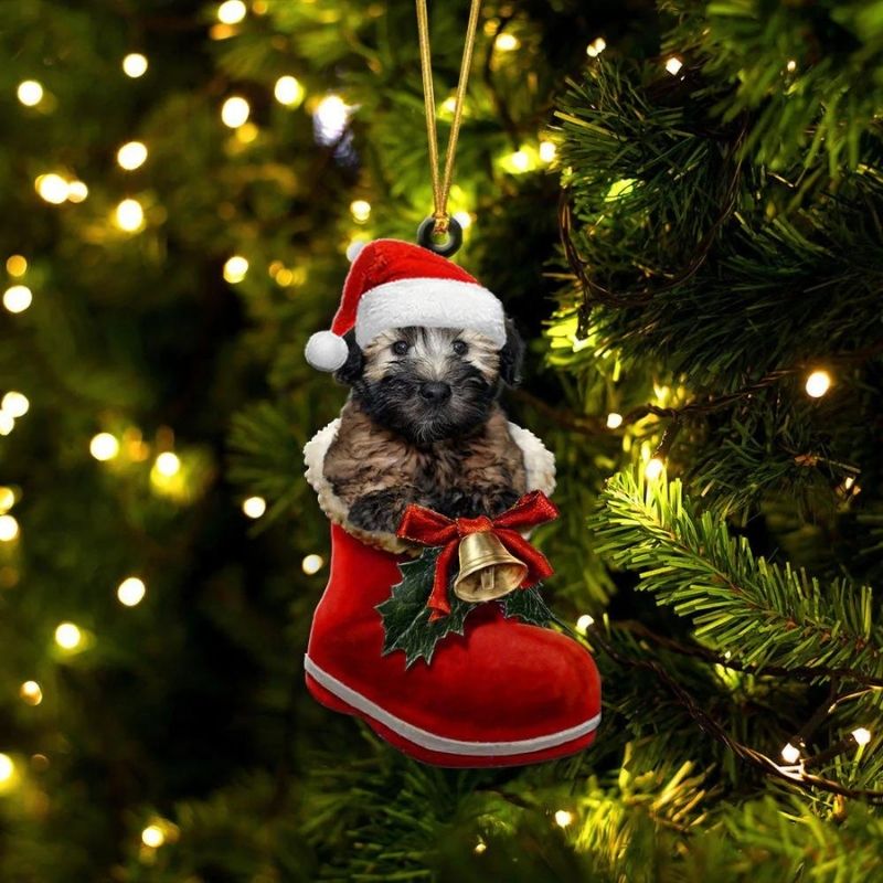 Soft-coated Wheaten Terrier In Santa Boot Christmas Hanging Ornament SB161-Jolura