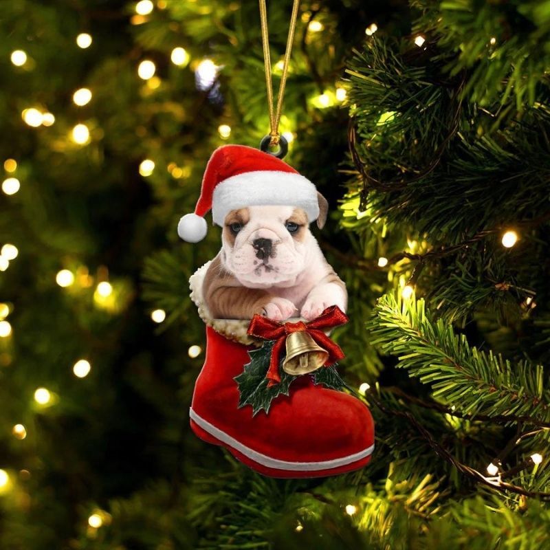American Bulldog In Santa Boot Christmas Hanging Ornament SB174-Jolura