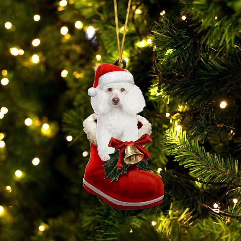 Poodle White In Santa Boot Christmas Hanging Ornament SB175-Jolura