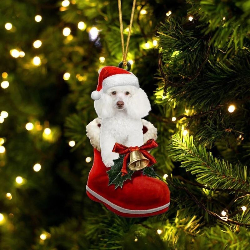 Poodle White In Santa Boot Christmas Hanging Ornament SB175-Jolura