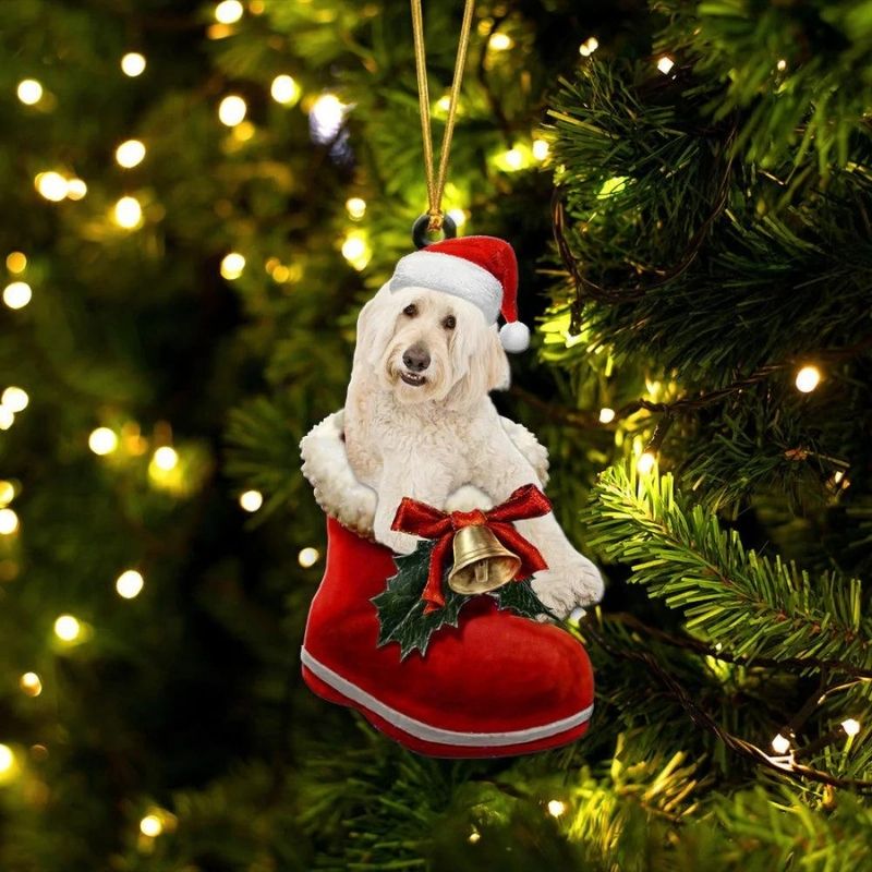 Goldendoodle Cream In Santa Boot Christmas Hanging Ornament SB179-Jolura