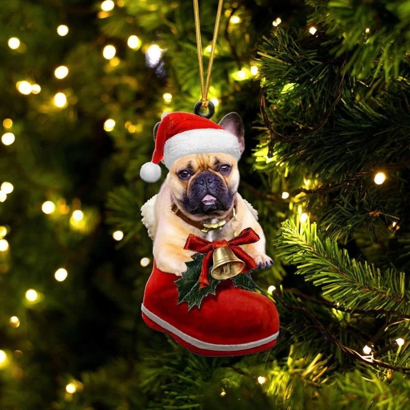 French Bulldog Fawn In Santa Boot Christmas Hanging Ornament SB181-Jolura