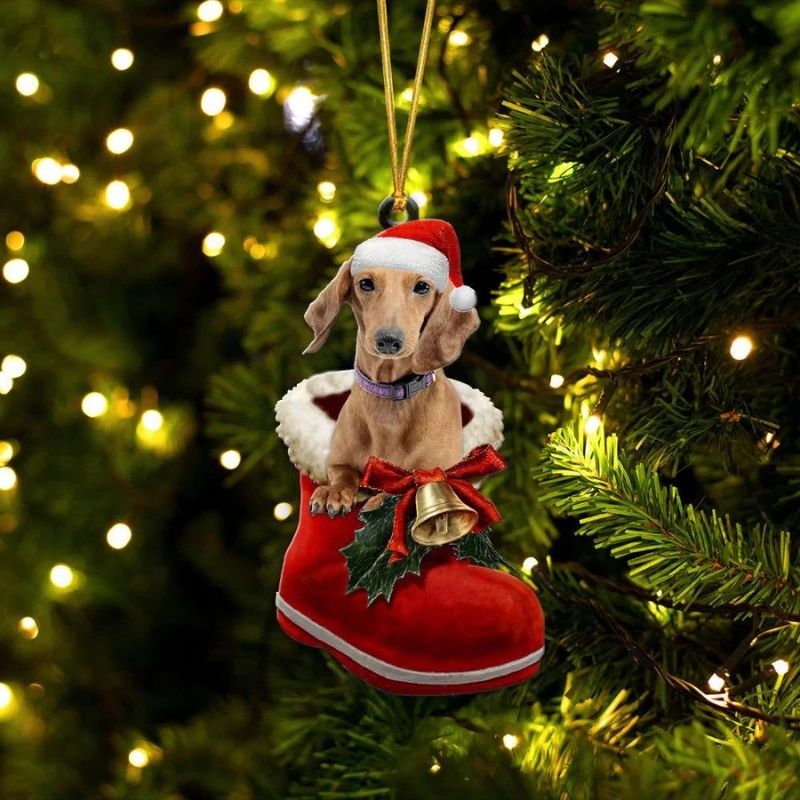 Dachshund Fawn In Santa Boot Christmas Hanging Ornament SB186-Jolura