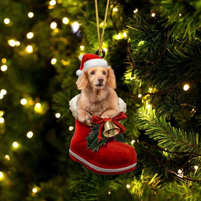 Dachshund Cream In Santa Boot Christmas Hanging Ornament SB187-Jolura