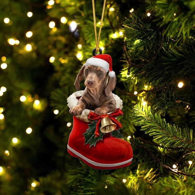 Dachshund Chocolate In Santa Boot Christmas Hanging Ornament SB188-Jolura