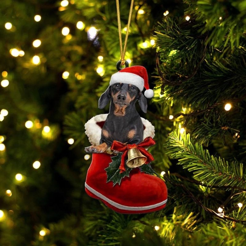 Dachshund Black and Tan In Santa Boot Christmas Hanging Ornament SB189-Jolura