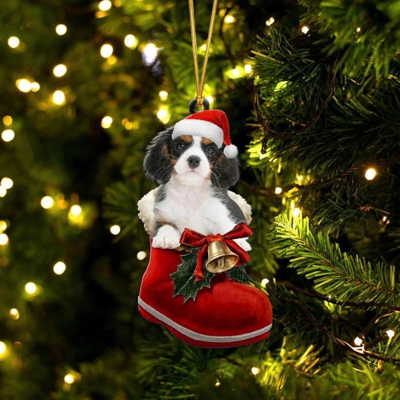 Cavalier King Charles Spaniel Tri-color In Santa Boot Christmas Hanging Ornament SB191-Jolura