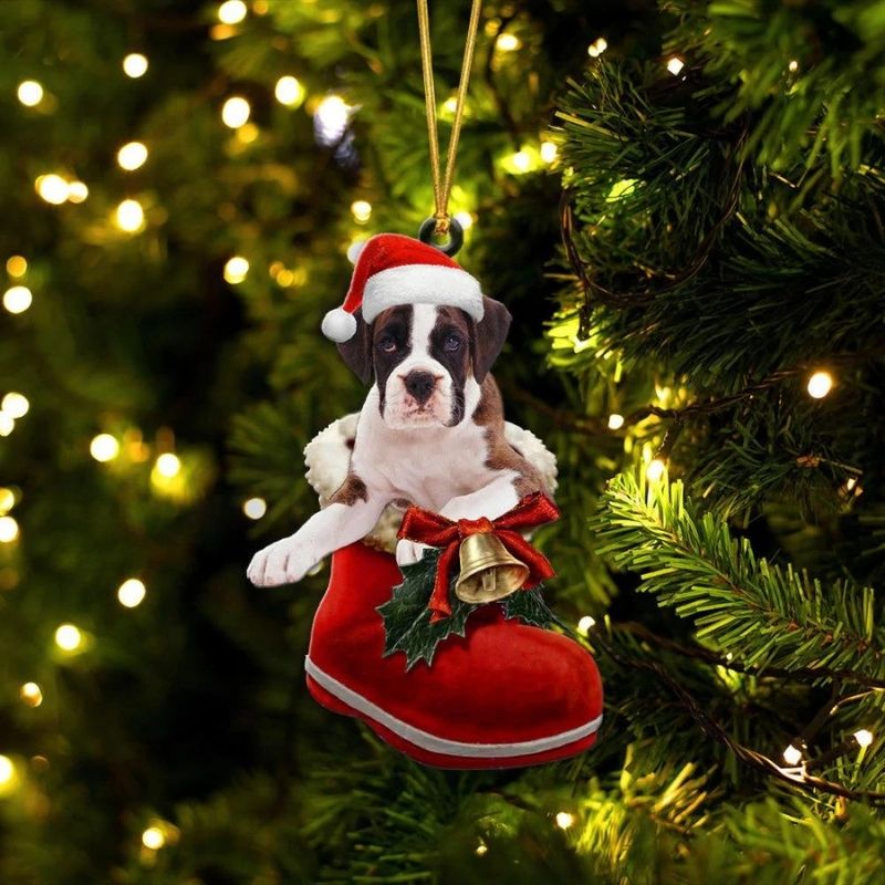 Boxer White In Santa Boot Christmas Hanging Ornament SB193-Jolura