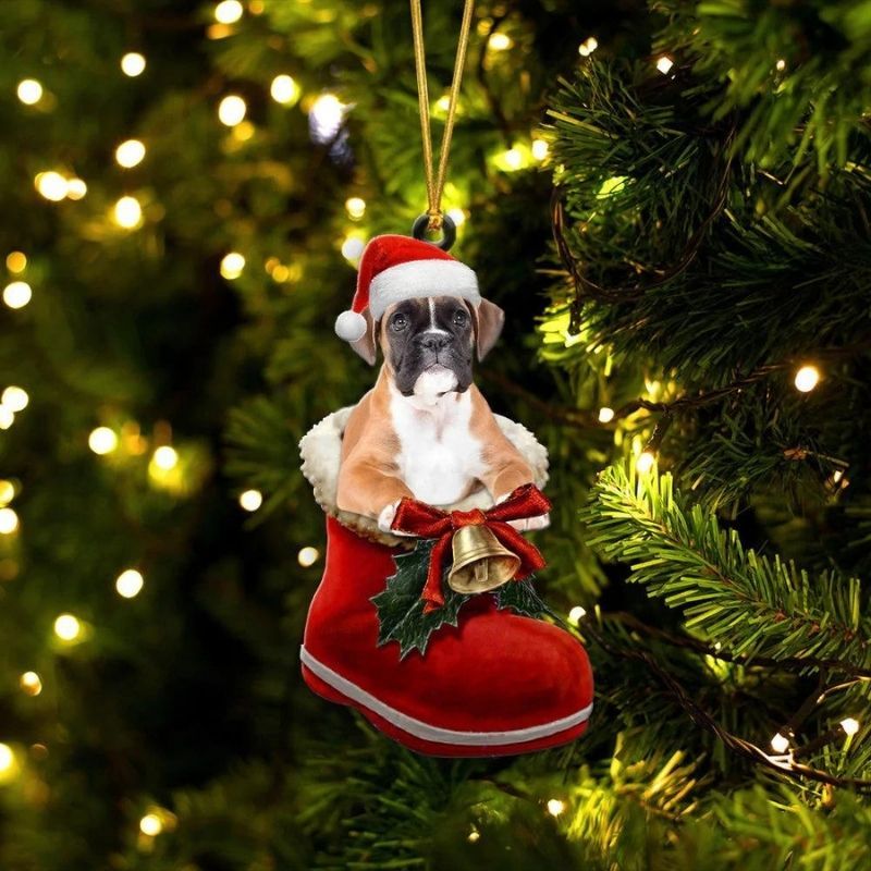 Boxer Fawn In Santa Boot Christmas Hanging Ornament SB194-Jolura