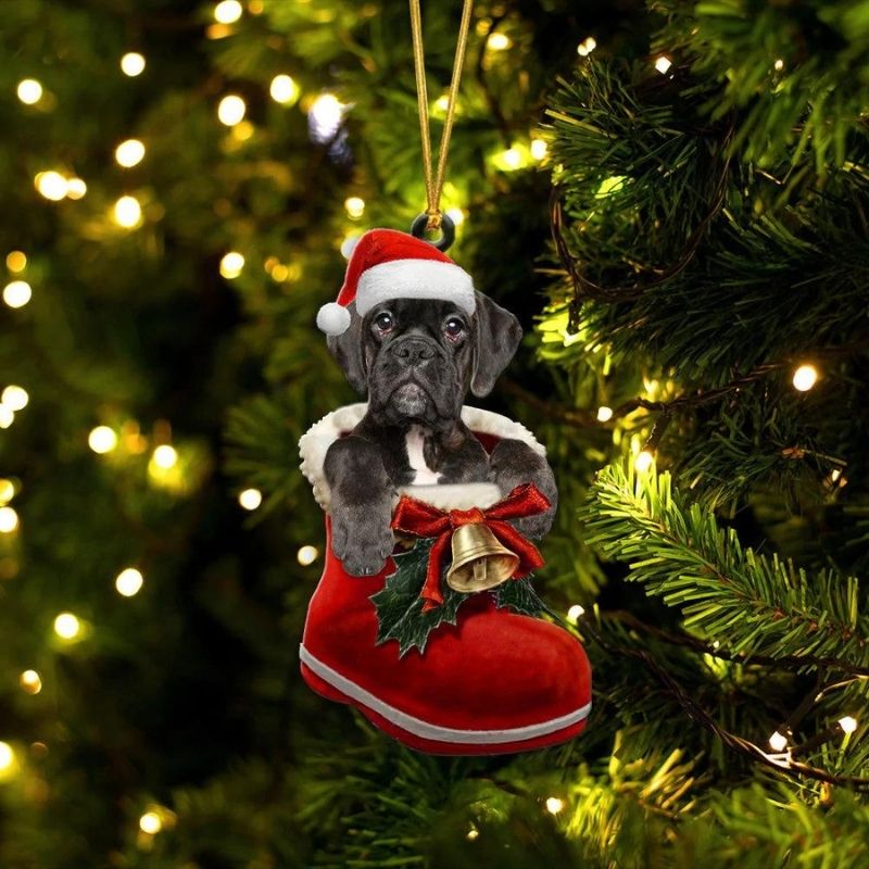 Boxer Black In Santa Boot Christmas Hanging Ornament SB195-Jolura