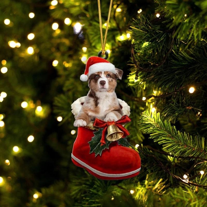 Australian Shepherd Red Merle In Santa Boot Christmas Hanging Ornament SB196-Jolura