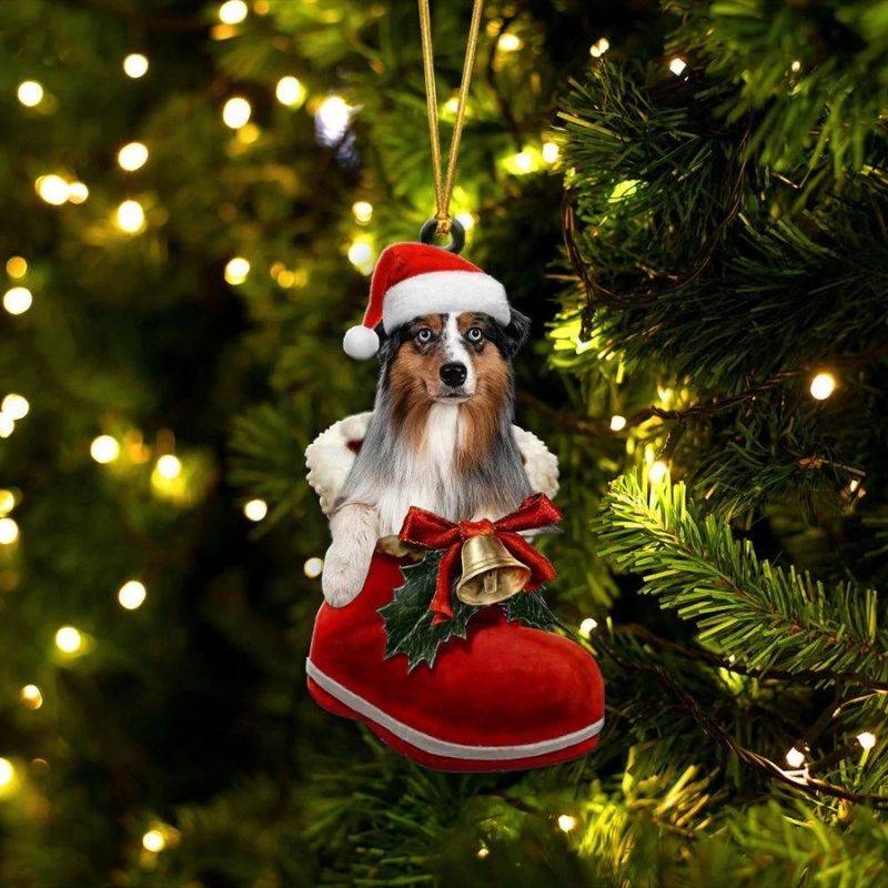 Australian Shepherd In Santa Boot Christmas Hanging Ornament SB197-Jolura