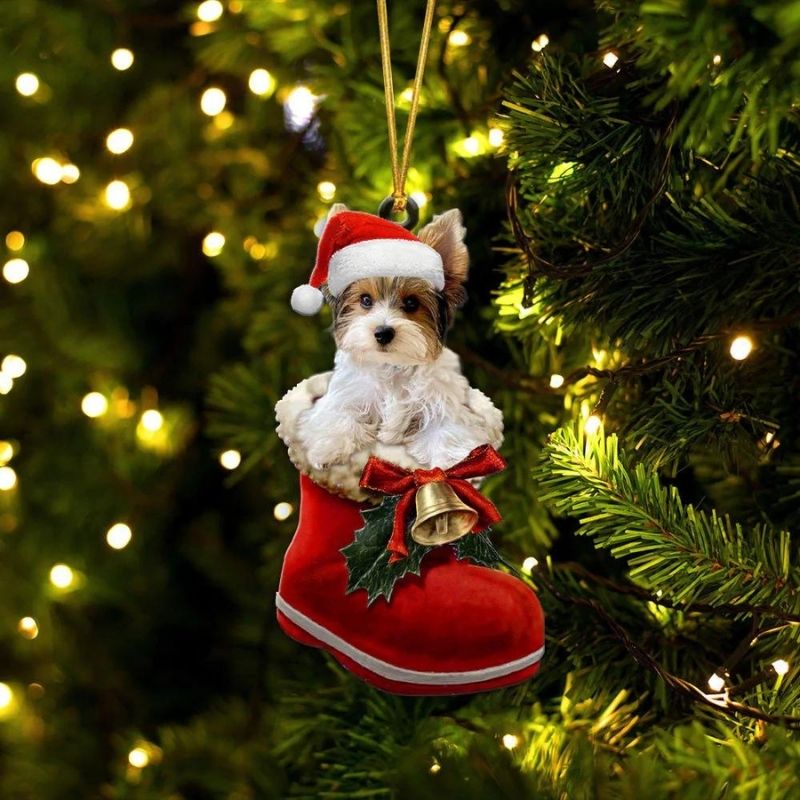 Yorkshire Terrier Parti In Santa Boot Christmas Hanging Ornament SB198-Jolura