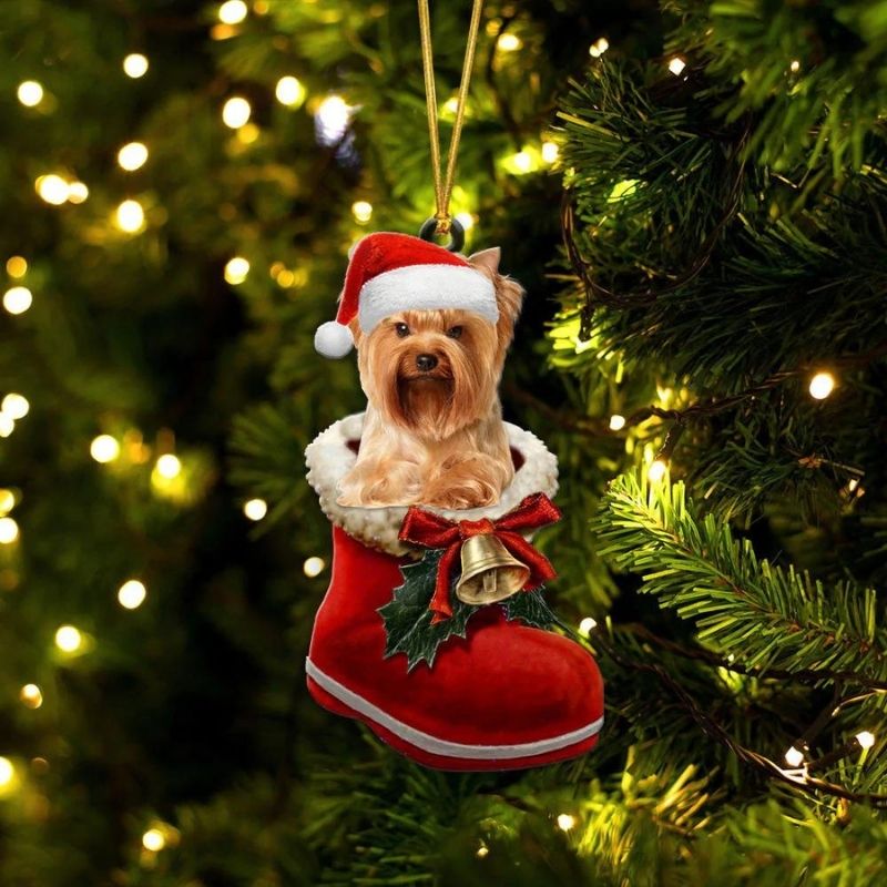 Yorkshire Terrier Gold In Santa Boot Christmas Hanging Ornament SB199-Jolura