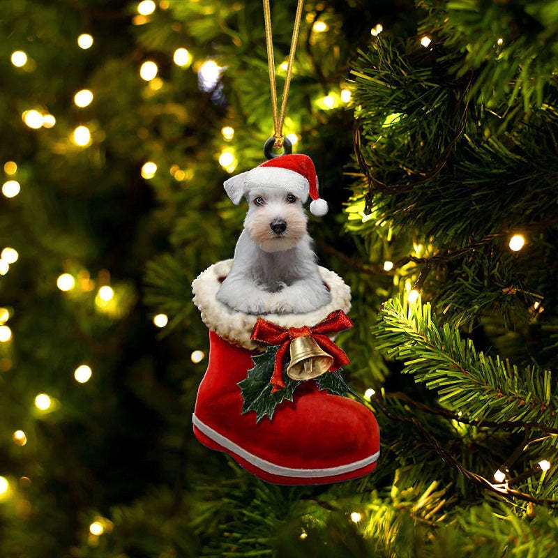Miniature Schnauzer Color White In Santa Boot Christmas Hanging Ornament SB203-Jolura