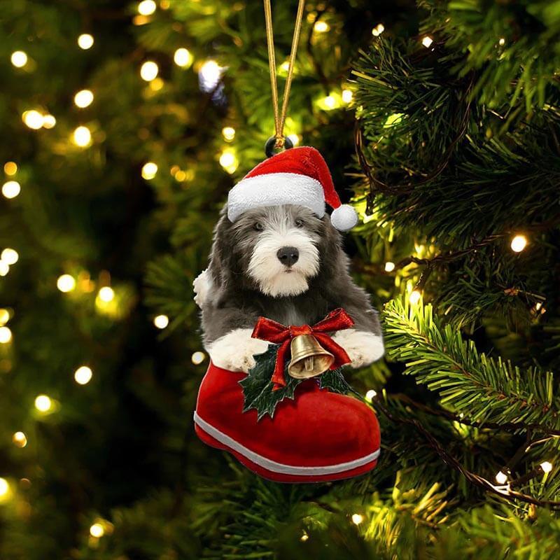 Old English Sheepdog In Santa Boot Christmas Hanging Ornament SB213-Jolura