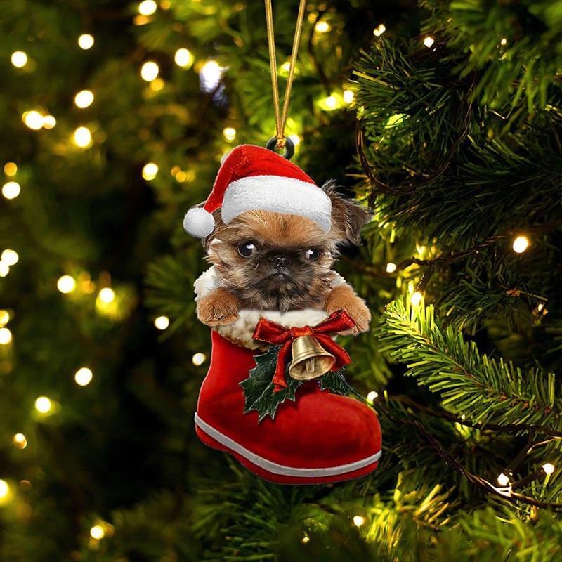 Griffon Brussels In Santa Boot Christmas Hanging Ornament SB218-Jolura