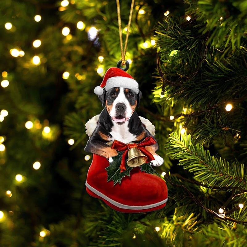 Greater Swiss Mountain Dog In Santa Boot Christmas Hanging Ornament SB219-Jolura