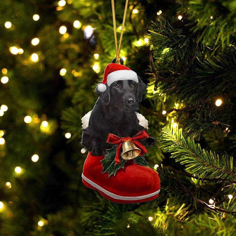 Flat Coated Retriever In Santa Boot Christmas Hanging Ornament SB223-Jolura