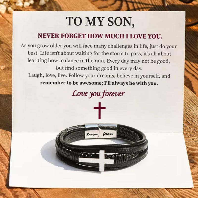 To My Son Love You Forever Cross Bracelet - Card027-Jolura