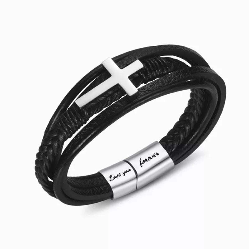 To My Son Pray Through It Leather Cross Bracelet - Card030-Jolura
