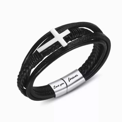 To My Son Pray Through It Leather Cross Bracelet - Card030-Jolura