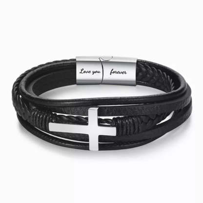 To My Son Pray Through It Leather Cross Bracelet - Card030-Jolura