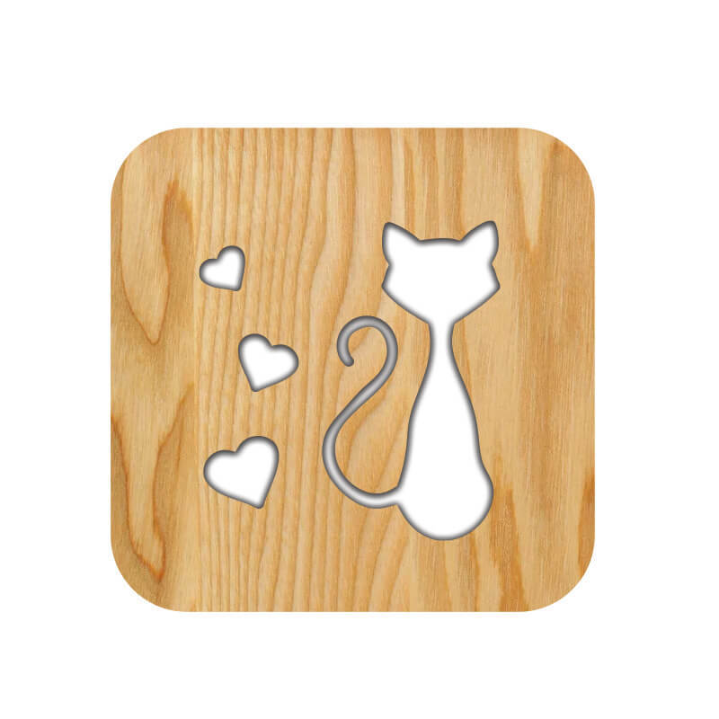 Love Cat Wooden Decorative Light-Jolura