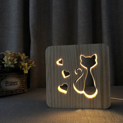 Love Cat Wooden Decorative Light-Jolura