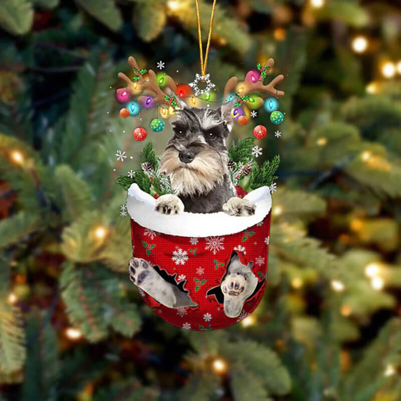 Miniature Schnauzer In Snow Pocket Christmas Ornament SP005-Jolura