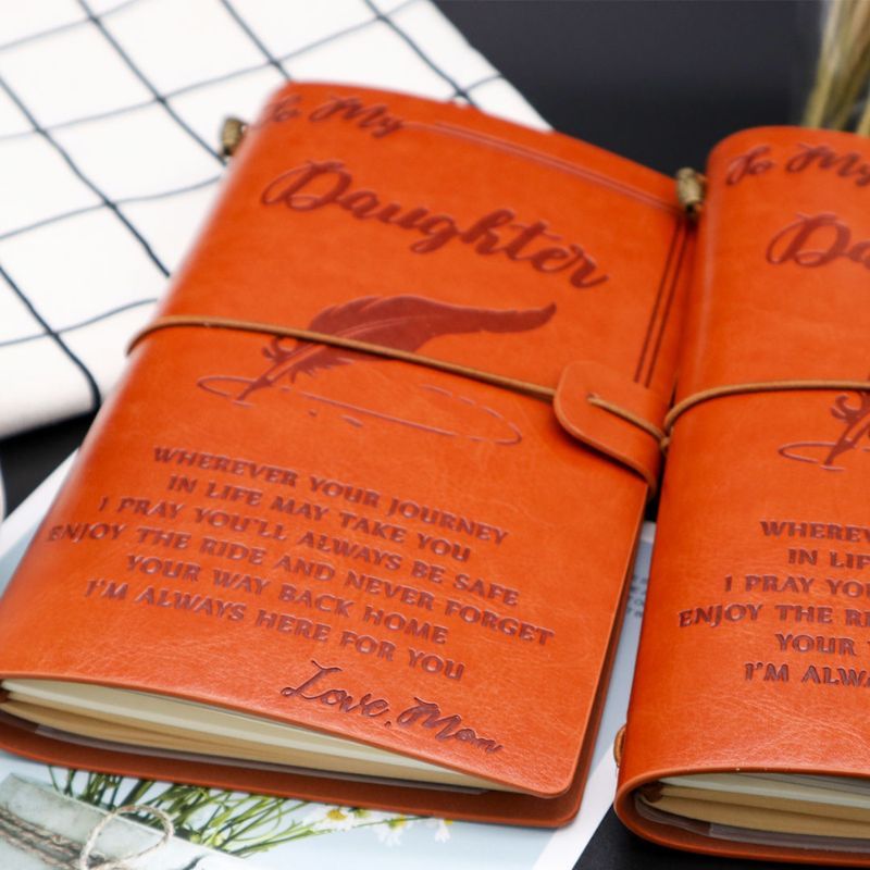 Mom To Daughter - Enjoy The Ride - Engraved Leather Journal Notebook-Jolura