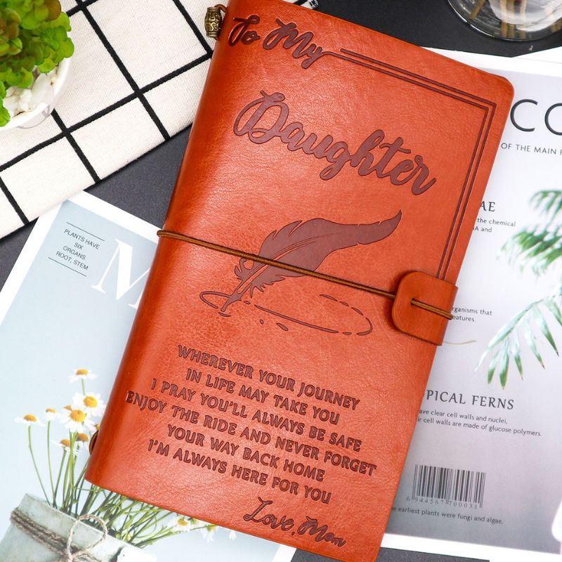 Mom To Daughter - Enjoy The Ride - Engraved Leather Journal Notebook-Jolura